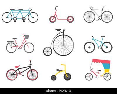 Location icon set. Types de vélo. Vector illustration design plat Illustration de Vecteur