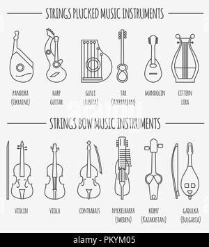 Instruments de musique modèle graphique. Cordes pincées et bow. Vector illustration Illustration de Vecteur