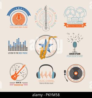 Instruments de musique logos et insignes. Modèle de graphique. Vector illustration Illustration de Vecteur
