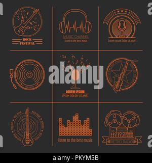Instruments de musique logos et insignes. Modèle de graphique. Vector illustration Illustration de Vecteur