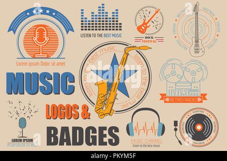 Instruments de musique logos et insignes. Modèle de graphique. Vector illustration Illustration de Vecteur