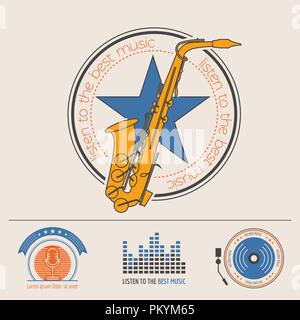 Instruments de musique logos et insignes. Modèle de graphique. Vector illustration Illustration de Vecteur