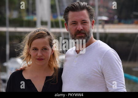 Julie Mahieu, co-créateur et co-scénariste, et Geert Van Rampelberg, acteur dans de Dag (le jour), un film pour la télévision qui a remporté le prix de la meilleure fiction européenne un Banque D'Images