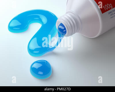 Dentifrice en forme de point d'interrogation qui sortent du tube de dentifrice. Concept dentaire Le brossage des dents. 3d illustration Banque D'Images