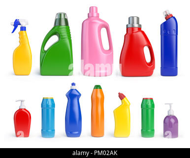 Ensemble de contenants, les bouteilles de détergent et de fournitures de nettoyage et de lavage, 3d illustration Banque D'Images