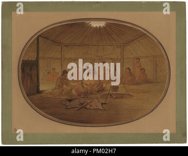 Catlin festoyé par le chef mandan. En date du : 1861/1869. Dimensions : hors tout : 46,3 x 62,4 cm (18 1/4 x 24 9/16 in.). Technique : Huile sur carton monté sur carton. Musée : National Gallery of Art, Washington DC. Auteur : George Catlin. Banque D'Images