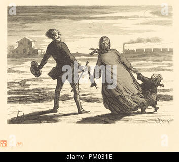 Trop tard !. En date du : 1862. Technique : gravure sur bois. Musée : National Gallery of Art, Washington DC. Auteur : Charles Maurand après Honoré Daumier. Banque D'Images