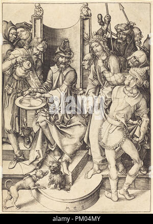 Le Christ devant Pilate. En date du : ch. 1480. Technique : gravure. Musée : National Gallery of Art, Washington DC. Auteur : Martin Schongauer. Banque D'Images