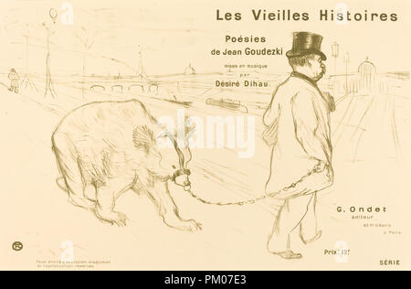 Les vielles Histoires (capot/frontispice). En date du : 1893. Technique : lithographie vert olive [procès la preuve ?]. Musée : National Gallery of Art, Washington DC. Auteur : Henri de Toulouse-Lautrec. Banque D'Images