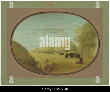 Catlin et deux compagnons Tournage Buffalo. En date du : 1861/1869. Dimensions : hors tout : 45,9 x 62,7 cm (18 1/16 x 24 11/16 in.). Technique : Huile sur carton monté sur carton. Musée : National Gallery of Art, Washington DC. Auteur : George Catlin. Banque D'Images