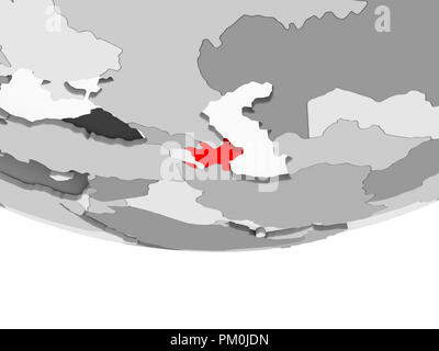 L'Azerbaïdjan en rouge sur gris transparent avec globe politique des océans. 3D illustration. Banque D'Images