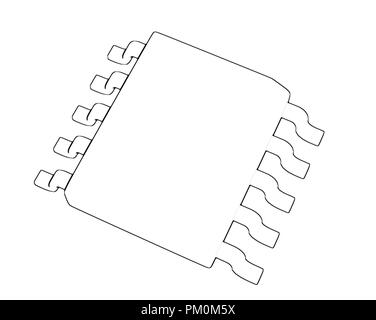 Circuit INTEGRE Electrionic Chip 3d illustration croquis contours Banque D'Images