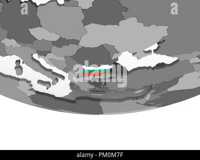 Bulgarie Le globe politique gris avec drapeau. 3D illustration. Banque D'Images