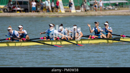 Plovdiv, Bulgarie, dimanche, 16 septembre 2018. Championnats du monde d'Aviron de la FISA, USA, W8 +, remportant la médaille d'honneur et gagner dans la finale de 8 femmes. Â© Peter SPURRIER, 16.09.18 Crédit : Peter SPURRIER/Alamy Live News Banque D'Images