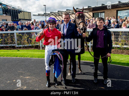 Curragh, KIL, USA. 16 Sep, 2018. 16 septembre 2018 : Scatter Skitter », montée par Ronan Whelan, gagne le Moyglare Stud Stakes sur Champions irlandais Curragh Hippodrome Enjeux à jour le 16 septembre 2018 en Irlande, Curragh. Scott Serio/ESW/CSM/Alamy Live News Banque D'Images