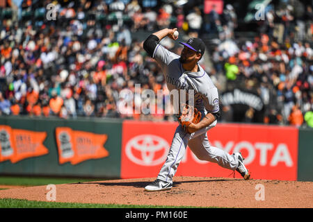 San Francisco, Californie, USA. 16 Sep, 2018. Pendant le jeu MLB entre les Rockies du Colorado et les Giants de San Francisco à AT&T Park à San Francisco, Californie. Chris Brown/CSM/Alamy Live News Banque D'Images