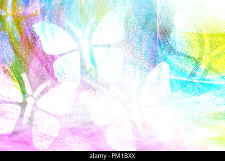 Les papillons blancs sur fond multicolore Banque D'Images