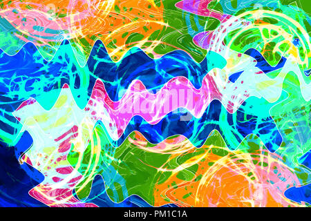 Art abstrait peinture dynamique coloré de couleur rouge, jaune, vert et bleu Banque D'Images