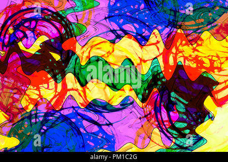 Art abstrait peinture dynamique coloré de couleur rouge, jaune, vert et bleu Banque D'Images