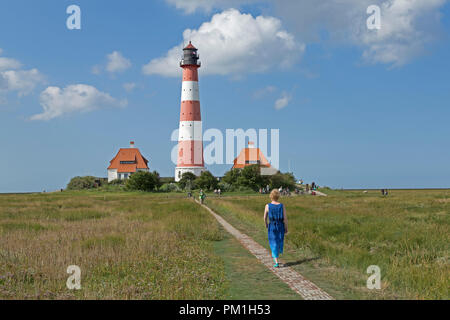 Leuchtturm Westerhever, Schleswig-Holstein, Allemagne Banque D'Images