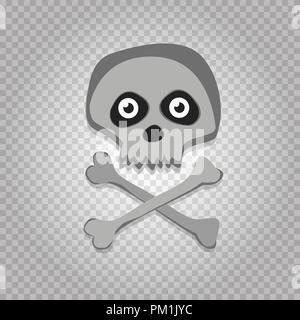 Vector cartoon crâne squelette avec les yeux isolé sur fond transparent. L'icône de l'Halloween, clip art, design numérique, de l'élément symbole pirate, signe. Illustration de Vecteur