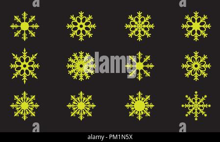 Vecteur de collecte de flocons mignon isolé sur fond sombre. Télévision couleur solide et icônes de neige conception d'ossature. Illustration de Vecteur