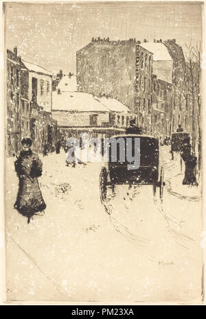 Boulevard Clichy dans la neige (le Boulevard Clichy par un temps de neige). En date du : 1876. Technique : eau-forte et pointe sèche. Musée : National Gallery of Art, Washington DC. Auteur : Norbert Goeneutte. Banque D'Images