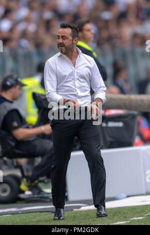 Roberto De Zerbi entraîneur (Sassuolo) au cours de l'Italien 'Serie' un match entre la Juventus 2-1 Sassuolo de Allianz Stadium , le 16 septembre 2018 à Turin, Italie. (Photo de Maurizio Borsari/AFLO) Banque D'Images