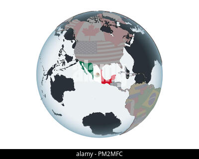 Mexique Le globe politique intégré avec drapeau. 3D illustration isolé sur fond blanc. Banque D'Images