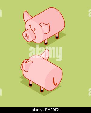 Style isométrique de porcs. L'isométrie Piggy Farm animal. Vector illustration Illustration de Vecteur