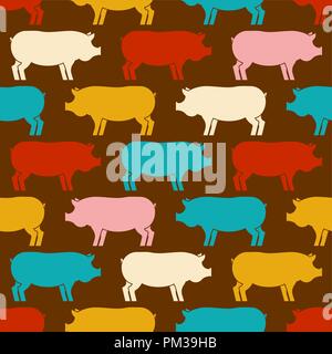 Motif cochon sans couture. Porcelet de fond en couleur. Des animaux de ferme porcine ornement. Texture vecteur Illustration de Vecteur