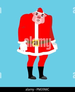 Triste triste. Emoji Cochon Santa Santa. Piggy avatars de Noël Illustration de Vecteur