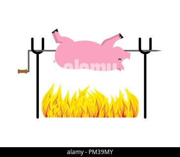 Le cochon braisé spit. Porc sur le feu. Vector illustration Illustration de Vecteur