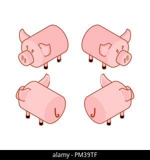 Ensemble style isométrique de porcs. L'isométrie Piggy Farm animal. Vector illustration Illustration de Vecteur