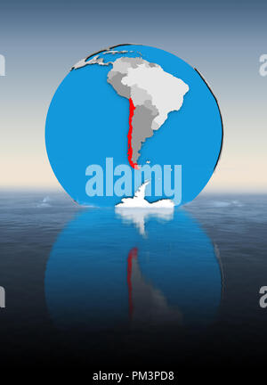 Le Chili le globe flottant dans l'eau. 3D illustration. Banque D'Images