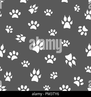 Modèle et l'arrière-plan transparent vecteur avec des icônes d'animaux domestiques et les animaux de l'empreinte - abstract background pour pet shop sites web et impressions. Les traces blanches sur un fond gris. Illustration de Vecteur