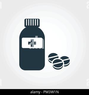 Flacon de pilules. Illustration de l'élément simple icône bouteille de pilules de design collection médecine. L'icône de style de ligne design. Symboles pour la conception de sites web, applications Illustration de Vecteur