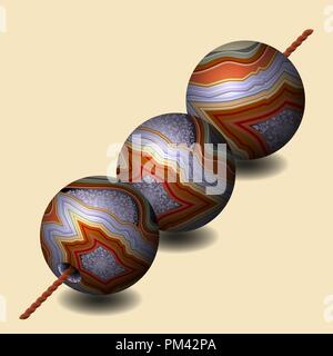 L'agate. Trois perles en pierre. Pierre précieuse, pierre précieuse, minéral. L'article de druzes. Vector illustration. La texture des couches de pierre. L'exploitation minière géologie scienc Illustration de Vecteur