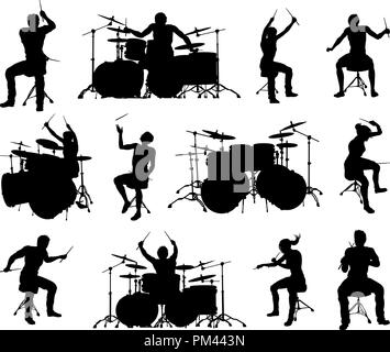 Musicien batteur Silhouettes Illustration de Vecteur