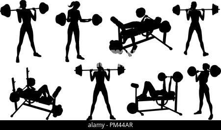 Salle de sport Fitness Femme Silhouettes Set Illustration de Vecteur