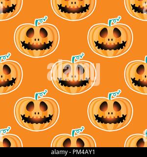 Happy Halloween jackolantern modèle homogène. Jack lantern avec facile. Vector illustration isolé sur fond orange. Illustration de Vecteur