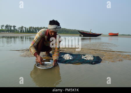 La vie quotidienne des pêcheurs, ils utilisent des filets de pêche pour attraper les poissons. La pêche dans l'Inde est une industrie importante dans la région de l'Inde, qui emploient des millions de personnes. Banque D'Images