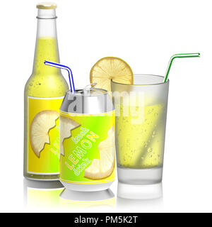 3D illustration. Flacon en verre de limonade, de conserve. Parfum d'isolé sur fond blanc. Banque D'Images