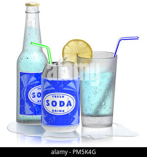 3D illustration. Soda, bouteille en verre de conserve. Parfum d'isolé sur fond blanc. Banque D'Images