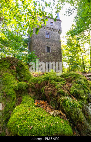 Dianaburg, ancien pavillon de chasse romantique ou Jagdschloss, caché dans la forêt près de Greifenstein, Hesse, Allemagne Banque D'Images