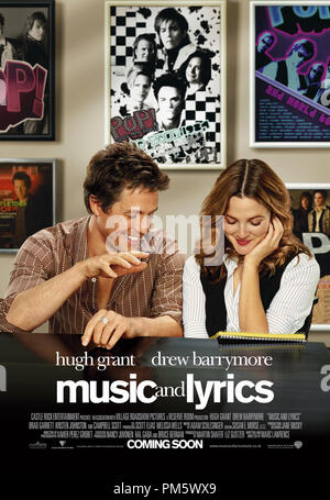 "Musique et paroles' Poster Hugh Grant, Drew Barrymore © 2007 Warner Référence de fichier #  307381155THA pour un usage éditorial uniquement - Tous droits réservés Banque D'Images