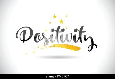 Positivity mot Texte avec Golden Stars Trail et courbes manuscrites font l'illustration vectorielle. Illustration de Vecteur