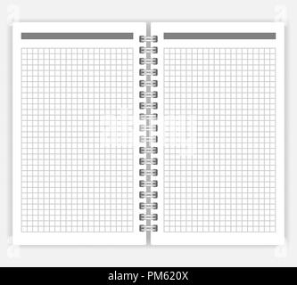 Ordinateur portable ouvert avec white pages quadrillées, vecteur de la maquette. À FEUILLES spirale notepad immersive. Agenda à spirale Illustration de Vecteur