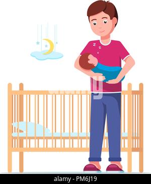 Pose d'un nouveau-né sommeil père dans un lit bébé Illustration de Vecteur