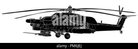 Croquis de vecteur hélicoptère militaire Mi-28 Havoc Illustration de Vecteur